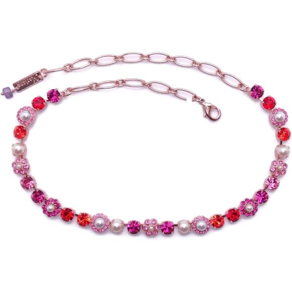 Mariana Roxanne Rose Gold Necklace Red Fuchsia Rose Pink Flower Mosaic 1166 NWT - Picture 2 of 3